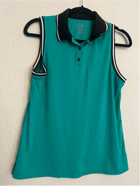 Women's Lillie Green Sleeveless Golf Polo Tank Top Medium Teal Black